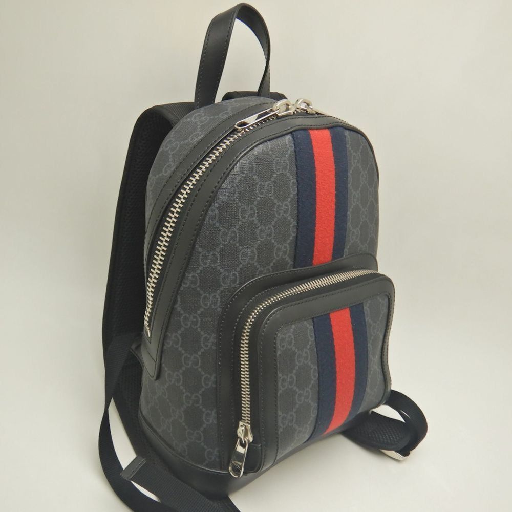 GUCCI Sherry Line Backpack 598102, GG Supreme Canvas and Leather, Gray Black,... - Picture 2 of 10